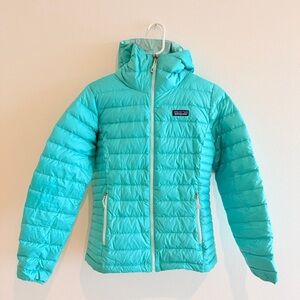 Patagonia Women’s Down Sweater Hoody Size S Turquoise